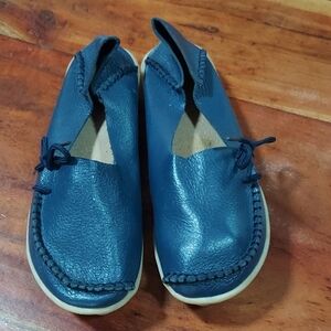 Womens Blue Leather Moccasins